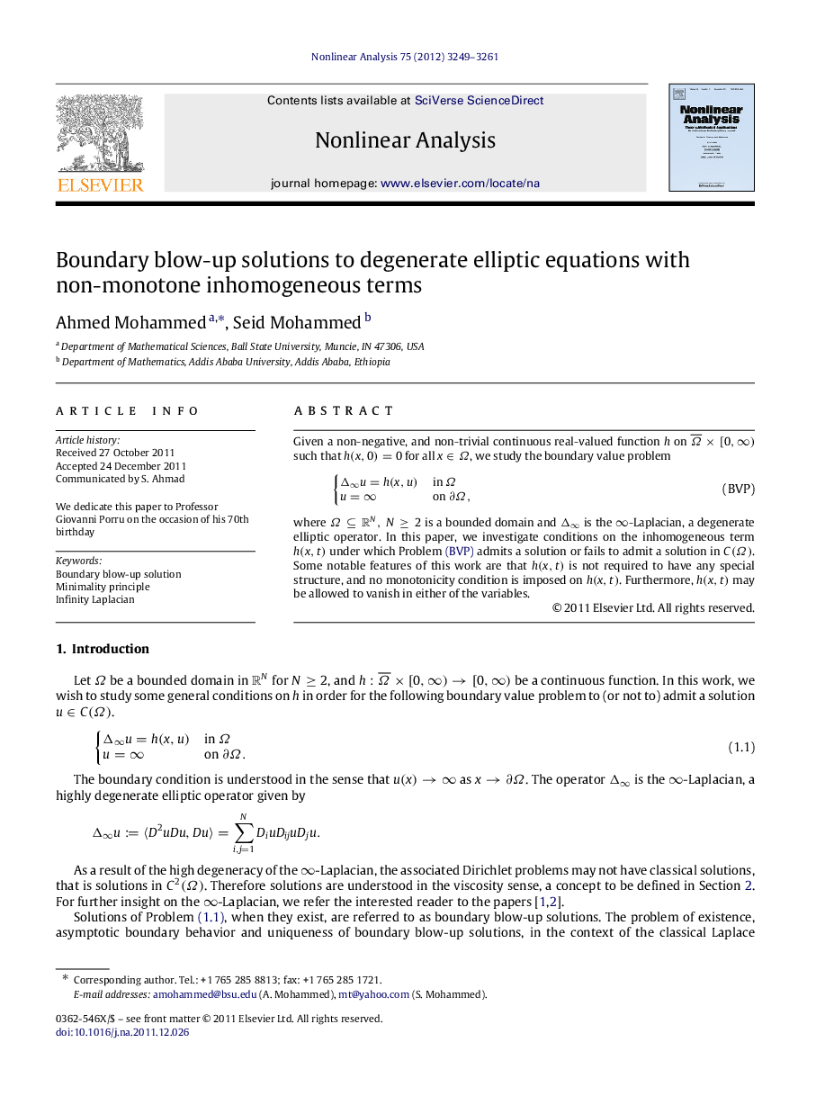 Boundary blow-up solutions to degenerate elliptic equations with non-monotone inhomogeneous terms