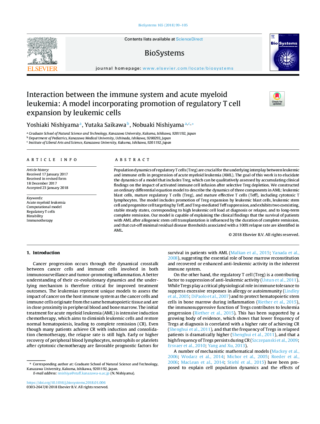 Interaction between the immune system and acute myeloid leukemia: A model incorporating promotion of regulatory T cell expansion by leukemic cells