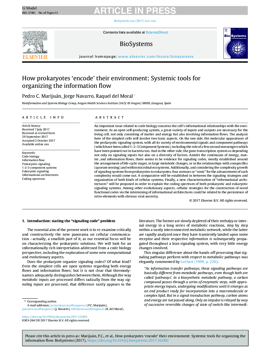 How prokaryotes 'encode' their environment: Systemic tools for organizing the information flow