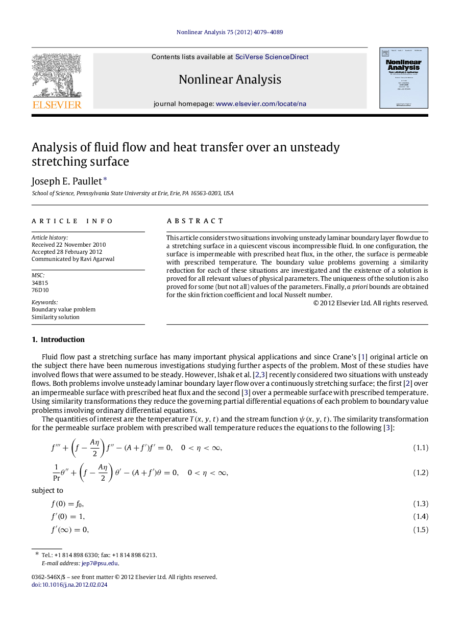 Analysis of fluid flow and heat transfer over an unsteady stretching surface