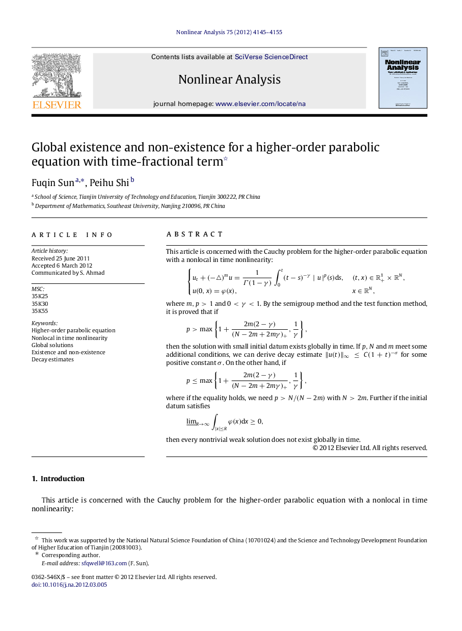 Global existence and non-existence for a higher-order parabolic equation with time-fractional term 