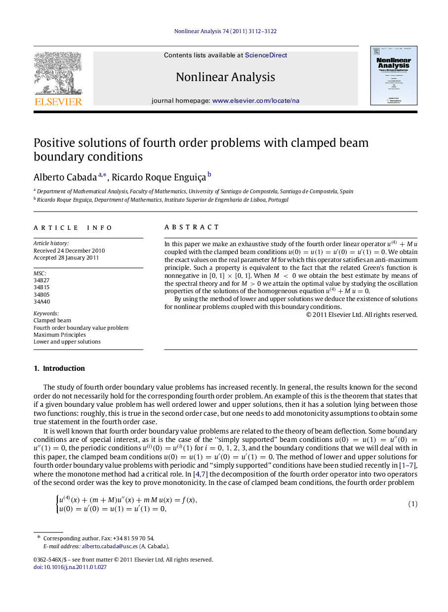 Positive solutions of fourth order problems with clamped beam boundary conditions