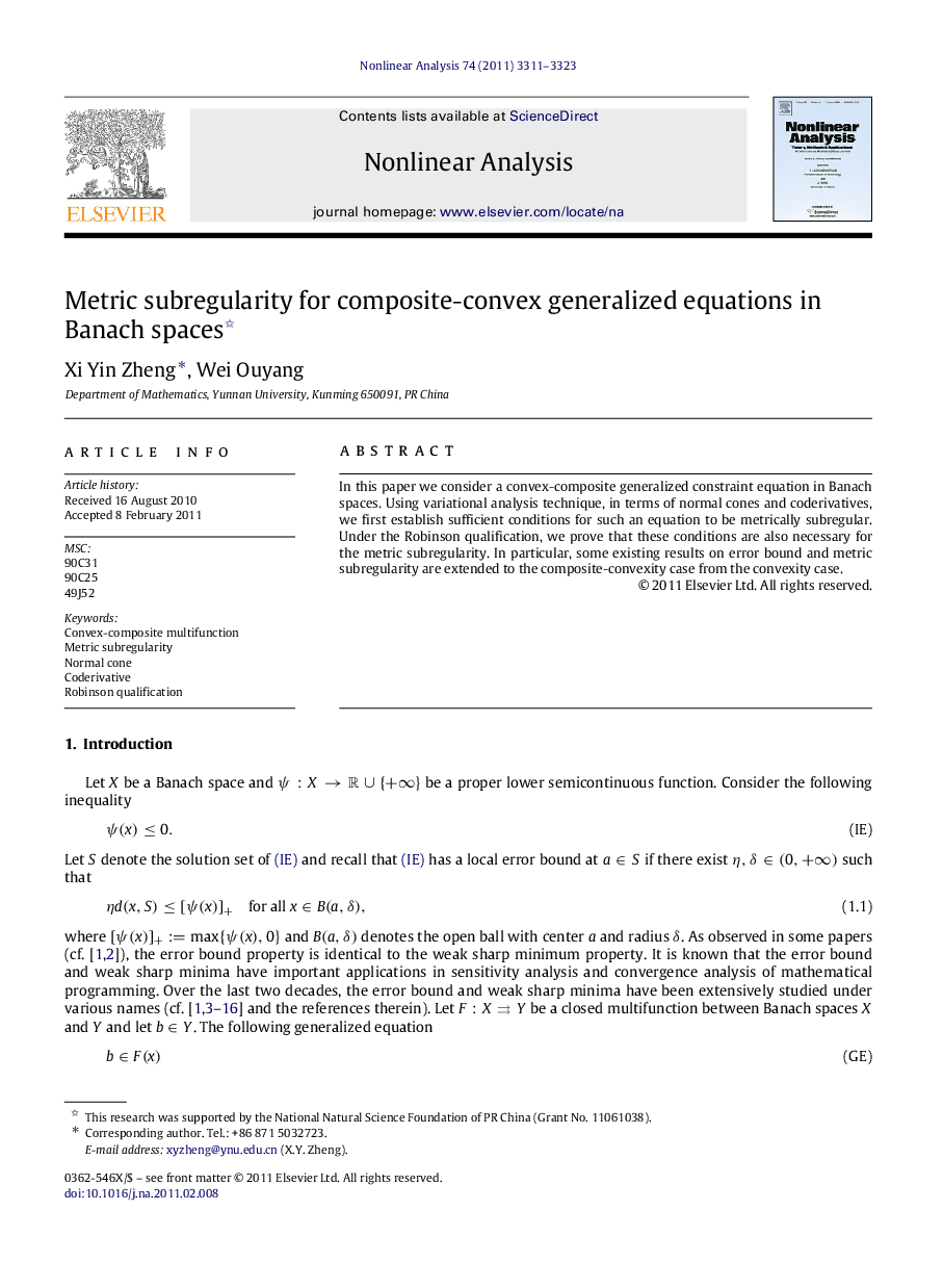 Metric subregularity for composite-convex generalized equations in Banach spaces 