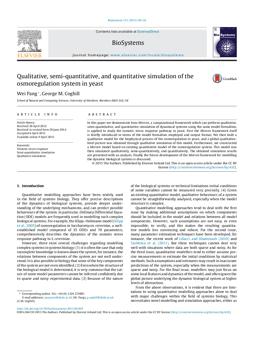 Qualitative, semi-quantitative, and quantitative simulation of the osmoregulation system in yeast