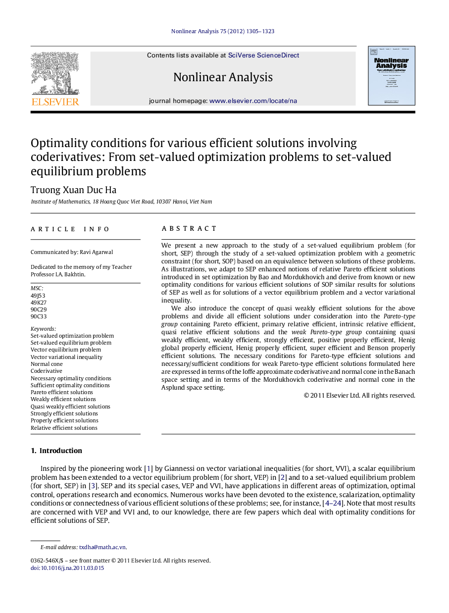 Optimality conditions for various efficient solutions involving coderivatives: From set-valued optimization problems to set-valued equilibrium problems