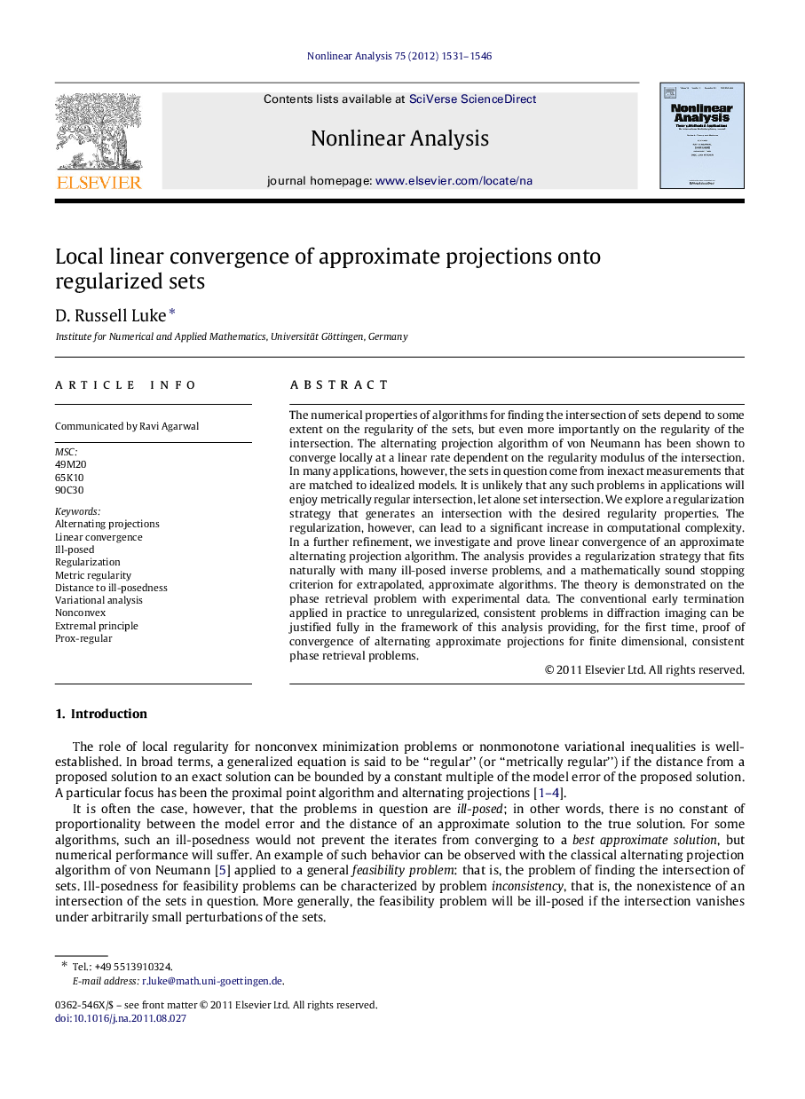 Local linear convergence of approximate projections onto regularized sets