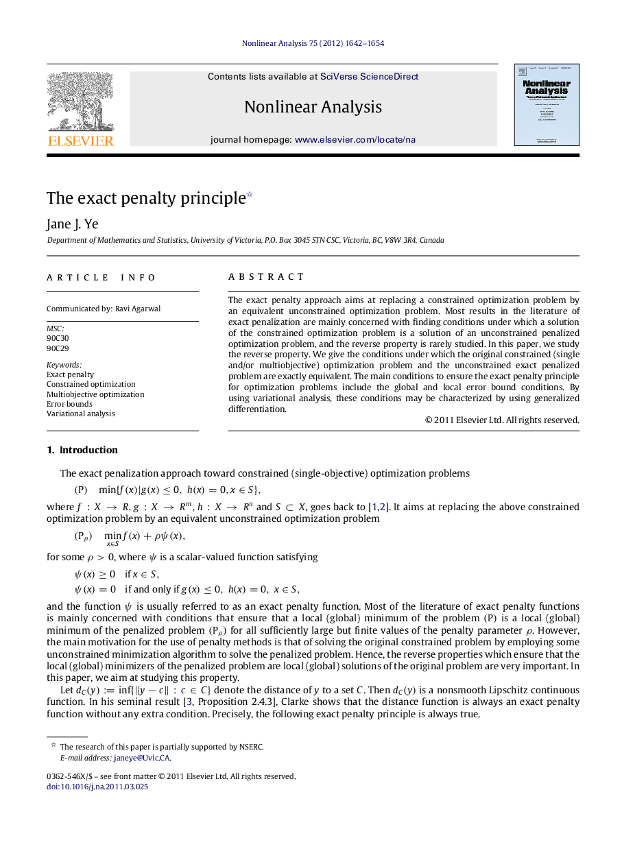 عکس صفحه اول مقاله: The exact penalty principle The exact penalty principle