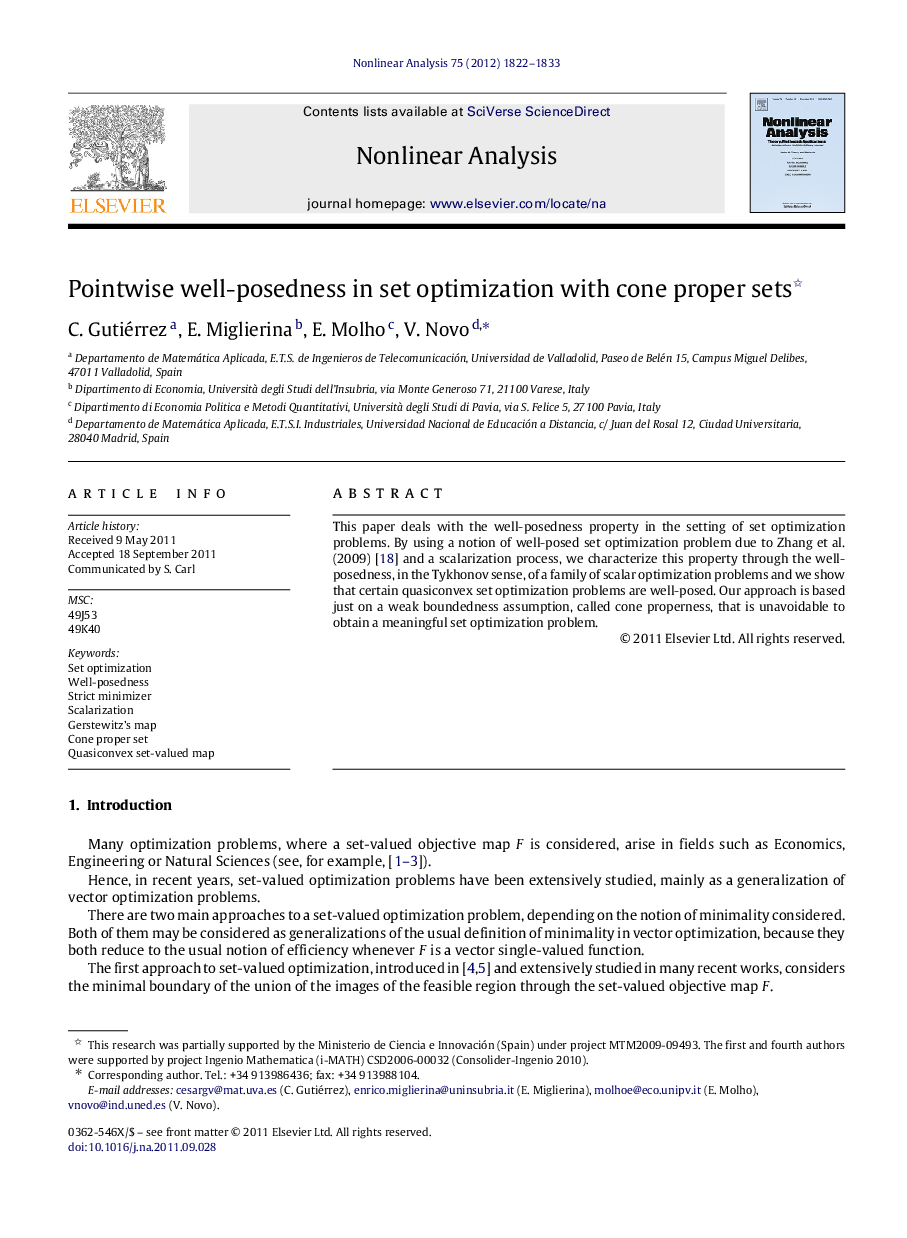 Pointwise well-posedness in set optimization with cone proper sets 