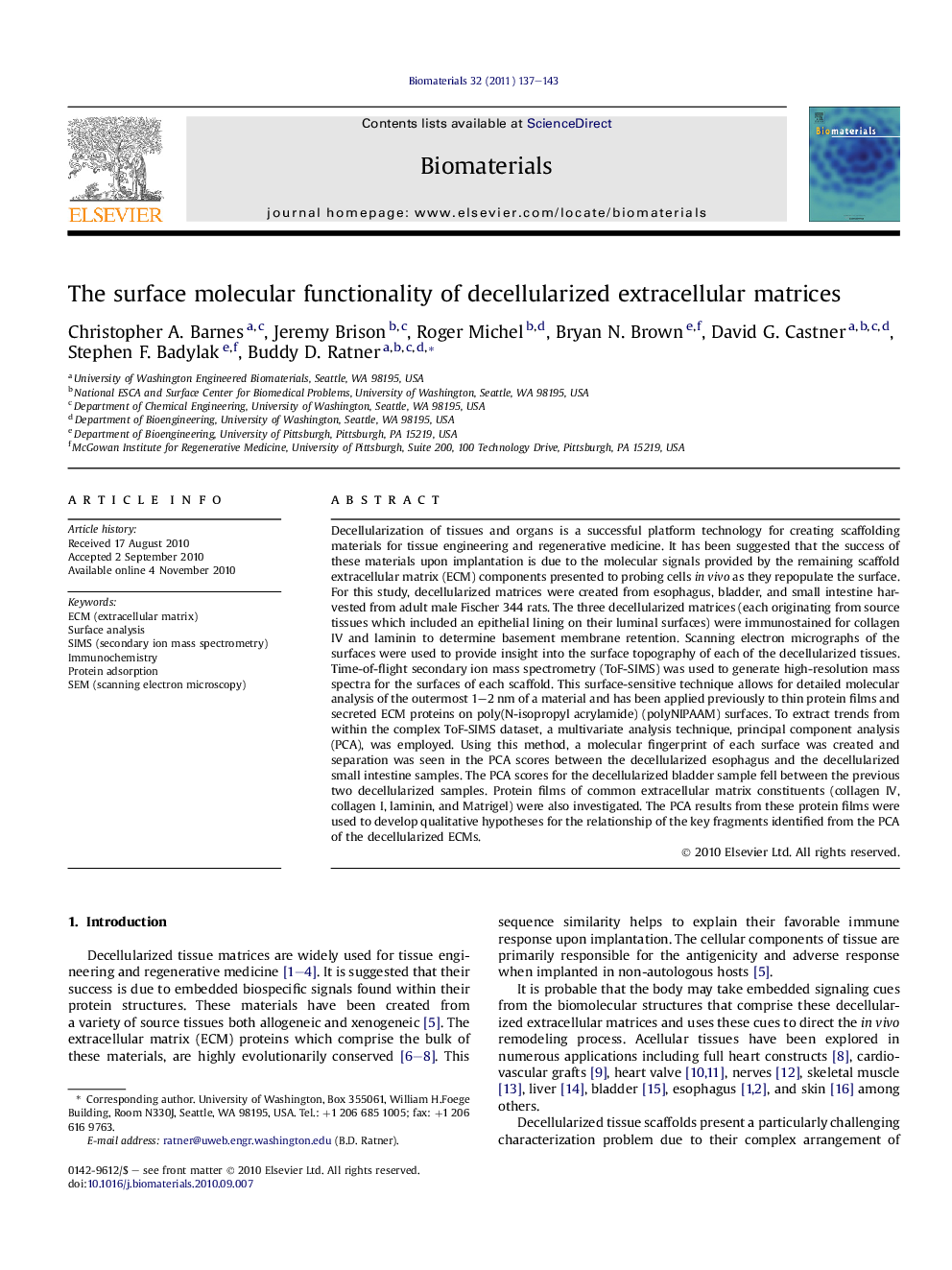 The surface molecular functionality of decellularized extracellular matrices