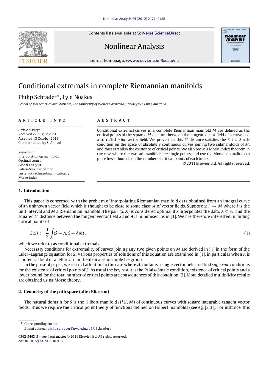 Conditional extremals in complete Riemannian manifolds