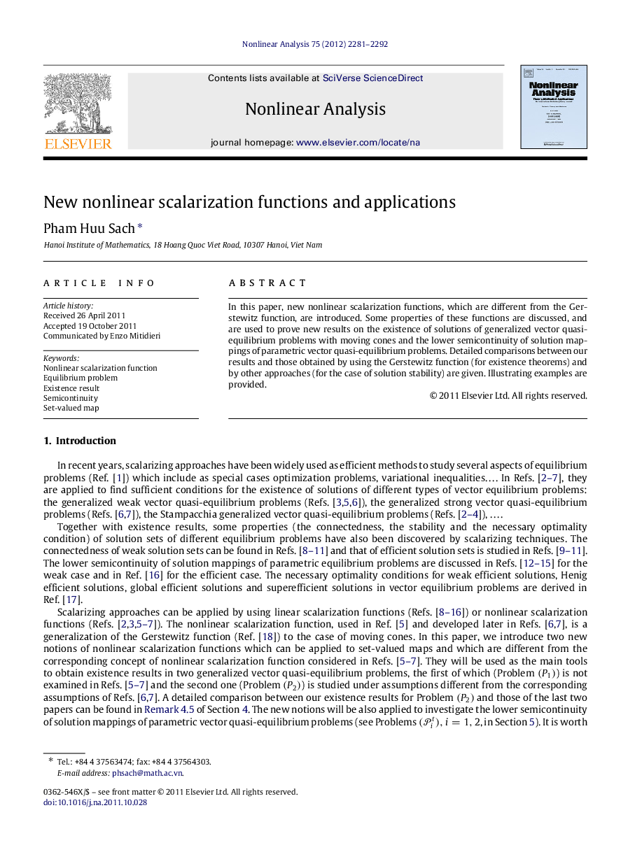 New nonlinear scalarization functions and applications