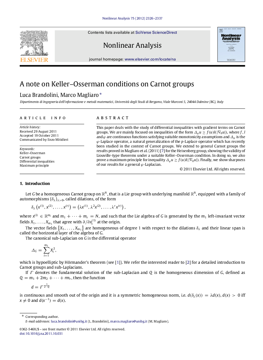 A note on Keller–Osserman conditions on Carnot groups