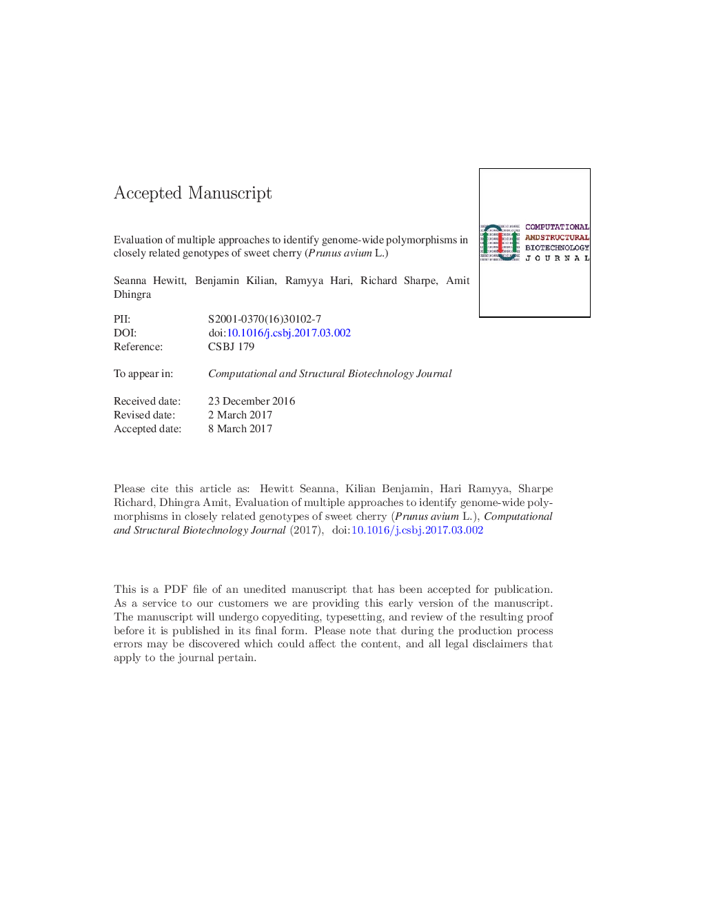 Evaluation of multiple approaches to identify genome-wide polymorphisms in closely related genotypes of sweet cherry (Prunus avium L.)