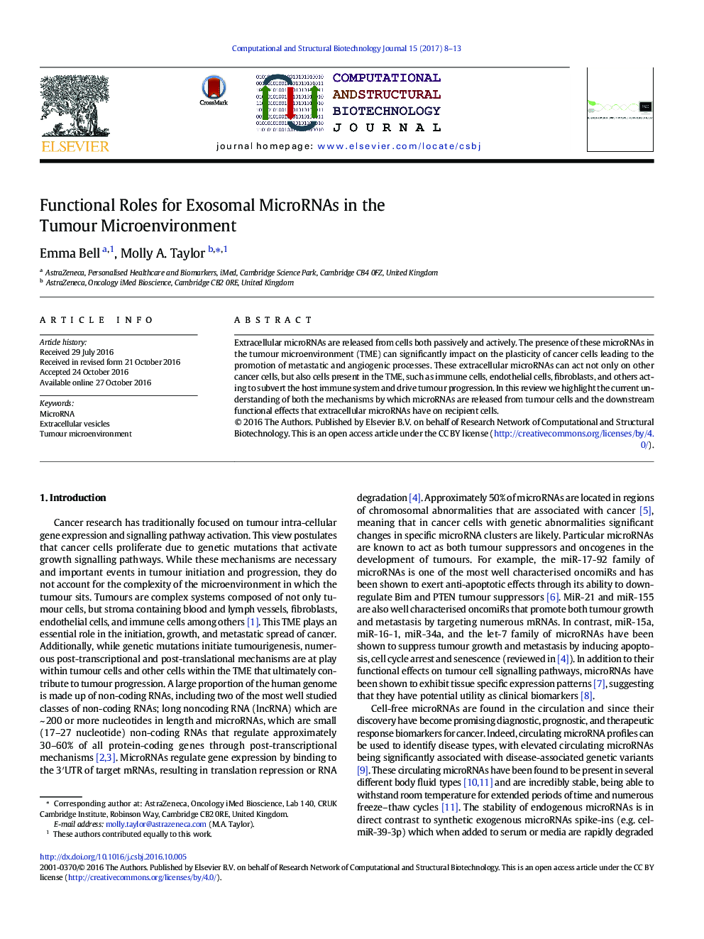 Functional Roles for Exosomal MicroRNAs in the Tumour Microenvironment