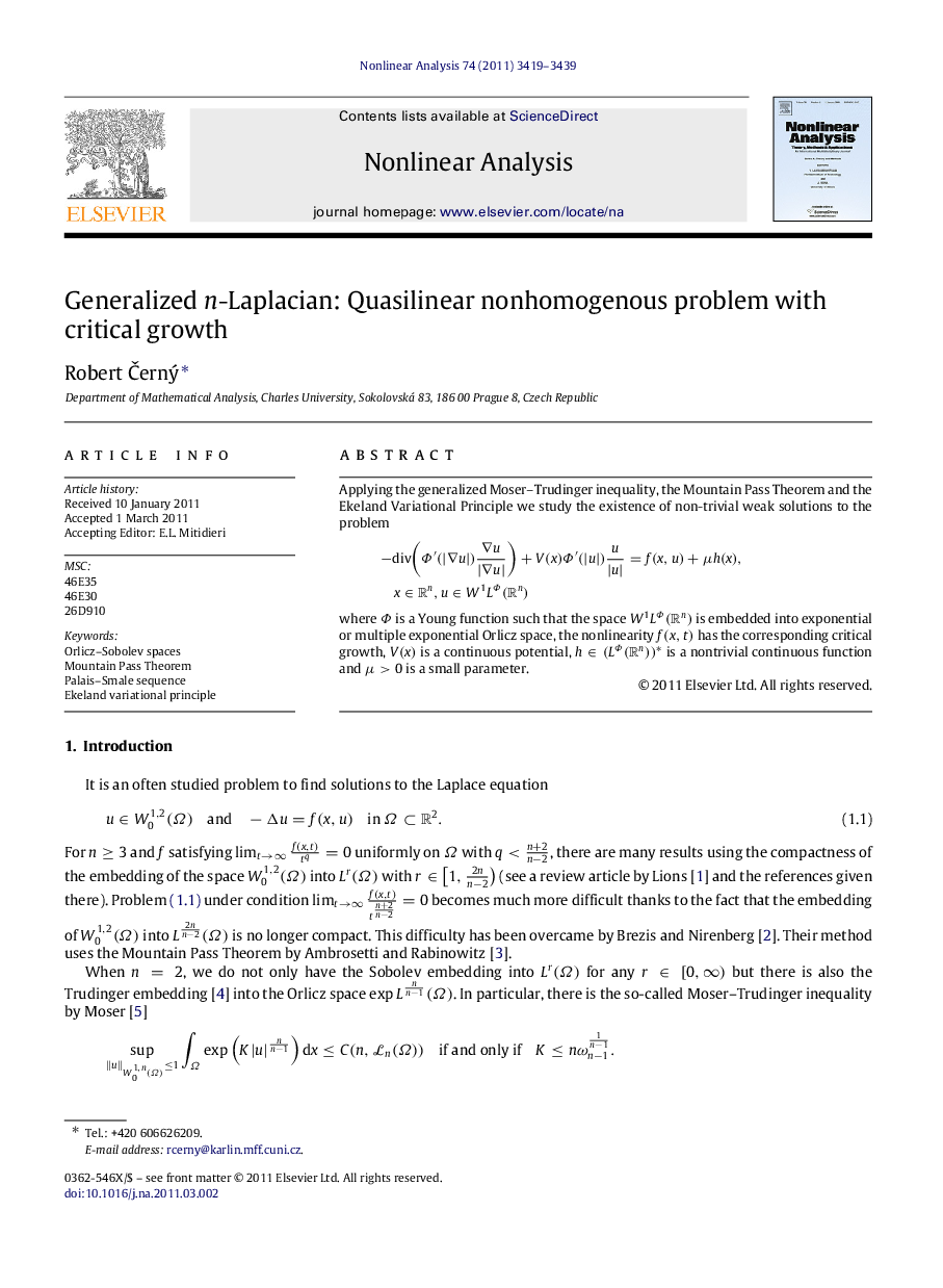 Generalized nn-Laplacian: Quasilinear nonhomogenous problem with critical growth