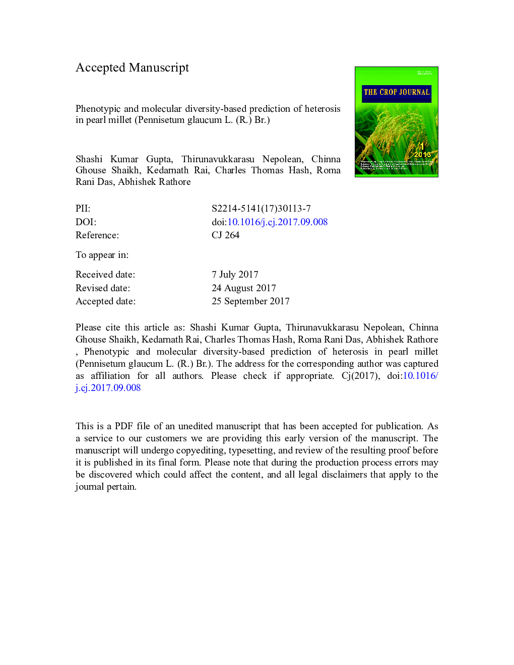 Phenotypic and molecular diversity-based prediction of heterosis in pearl millet (Pennisetum glaucum L. (R.) Br.)