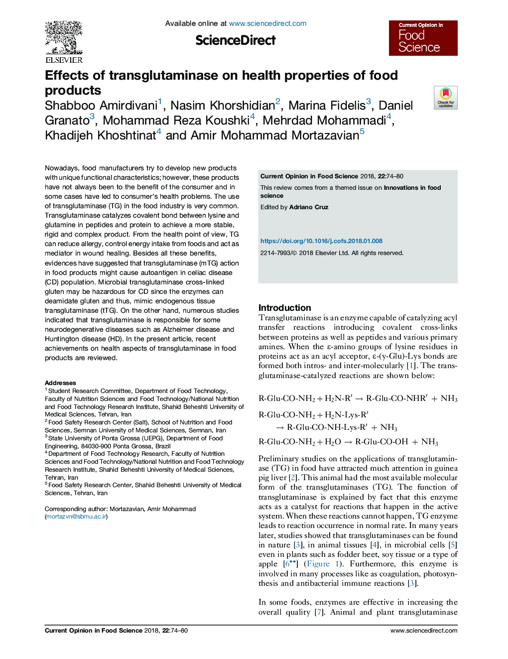 Effects of transglutaminase on health properties of food products