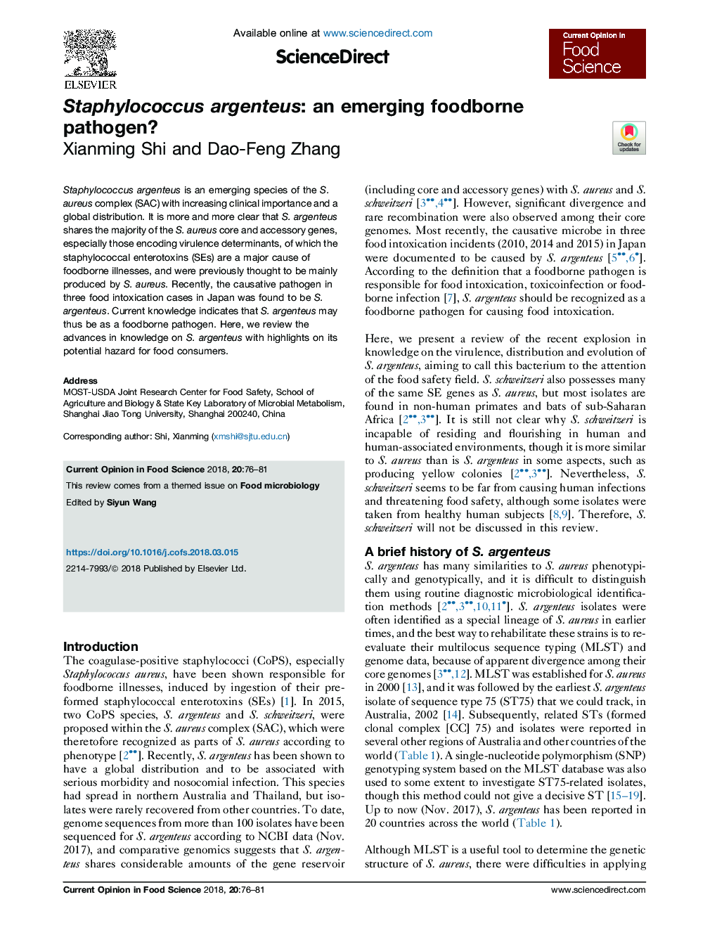 Staphylococcus argenteus: an emerging foodborne pathogen?