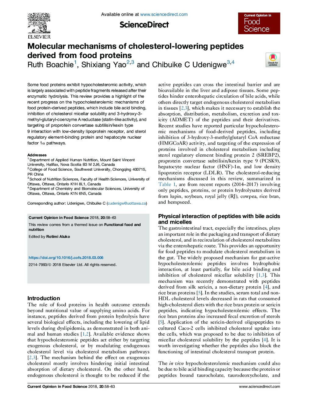 Molecular mechanisms of cholesterol-lowering peptides derived from food proteins