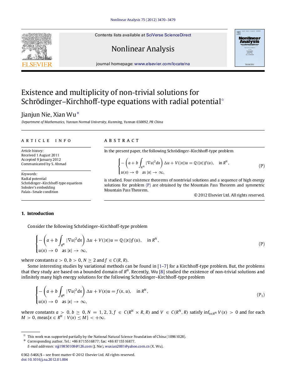 Existence and multiplicity of non-trivial solutions for Schrödinger–Kirchhoff-type equations with radial potential 