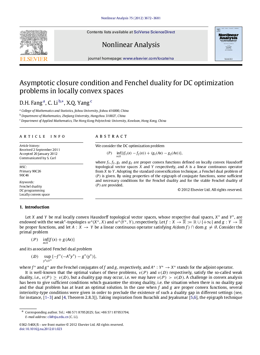 Asymptotic closure condition and Fenchel duality for DC optimization problems in locally convex spaces