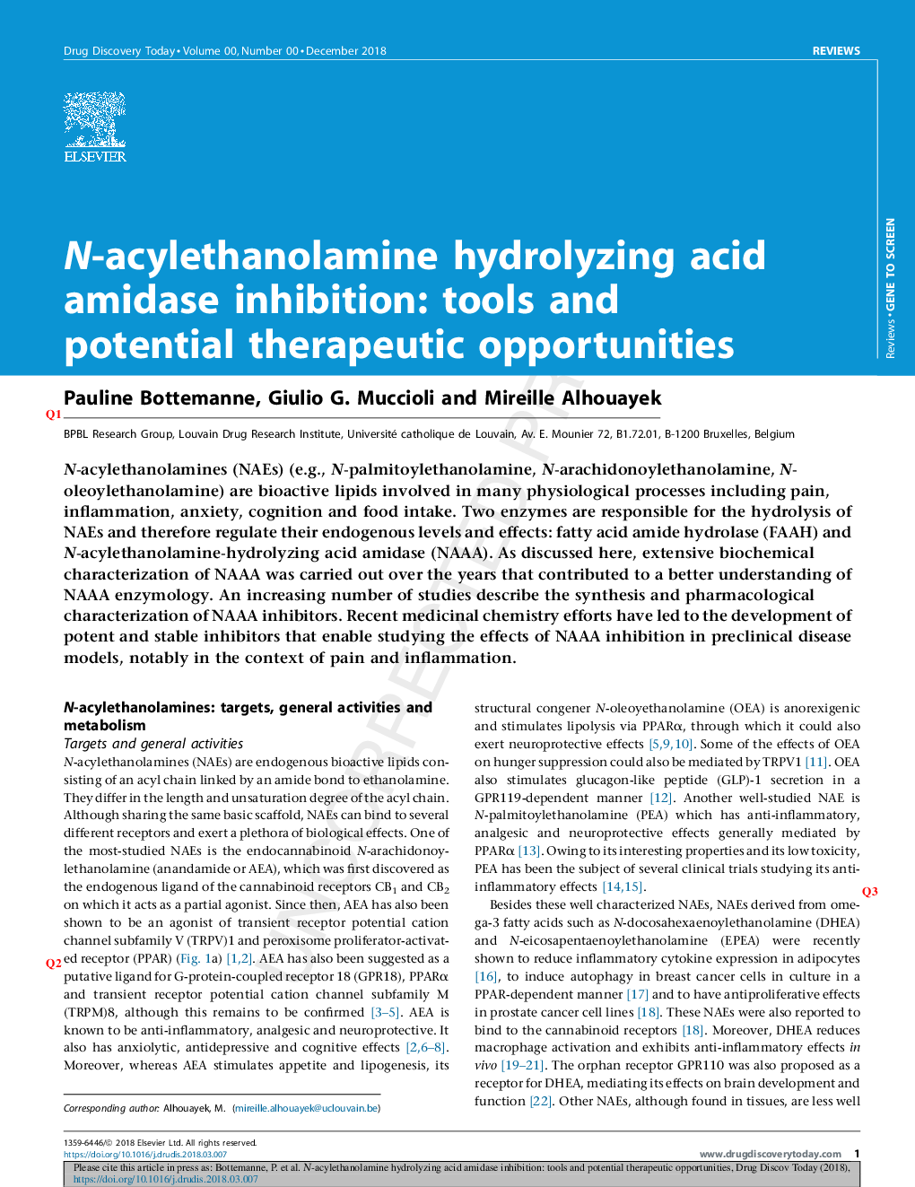 N-acylethanolamine hydrolyzing acid amidase inhibition: tools and potential therapeutic opportunities