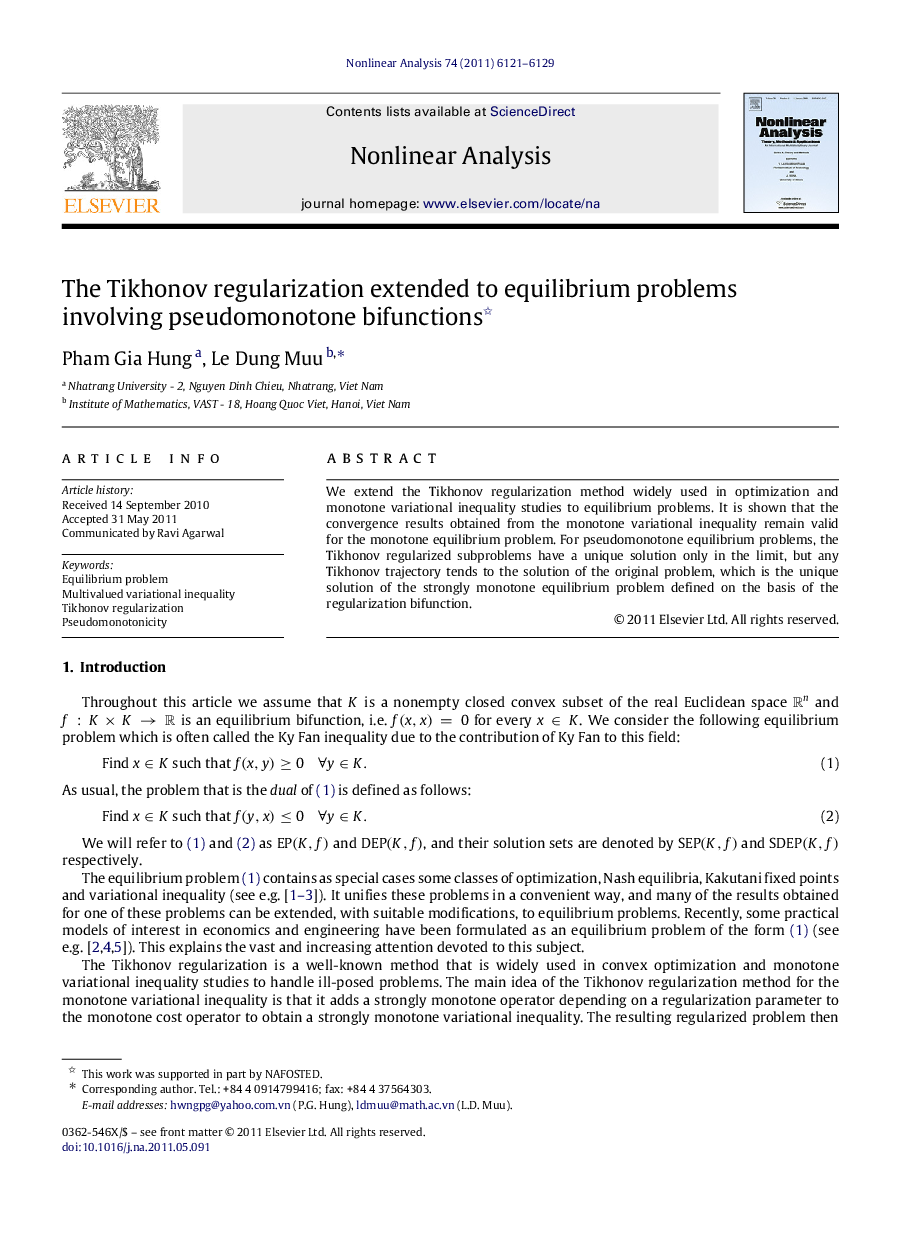 The Tikhonov regularization extended to equilibrium problems involving pseudomonotone bifunctions 