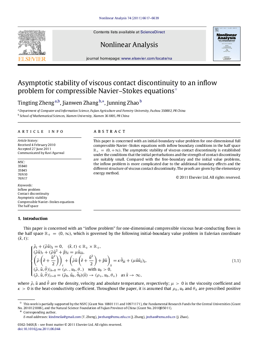 Asymptotic stability of viscous contact discontinuity to an inflow problem for compressible Navier–Stokes equations 