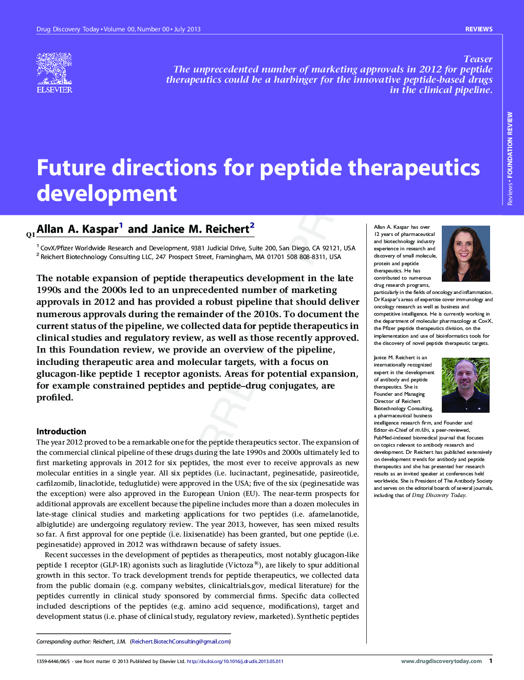 Future directions for peptide therapeutics development