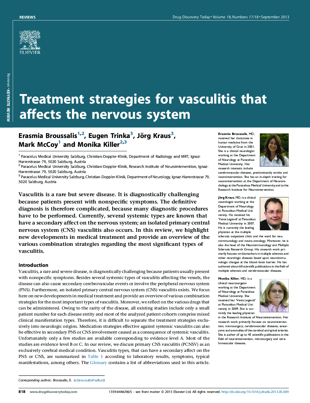 Treatment strategies for vasculitis that affects the nervous system