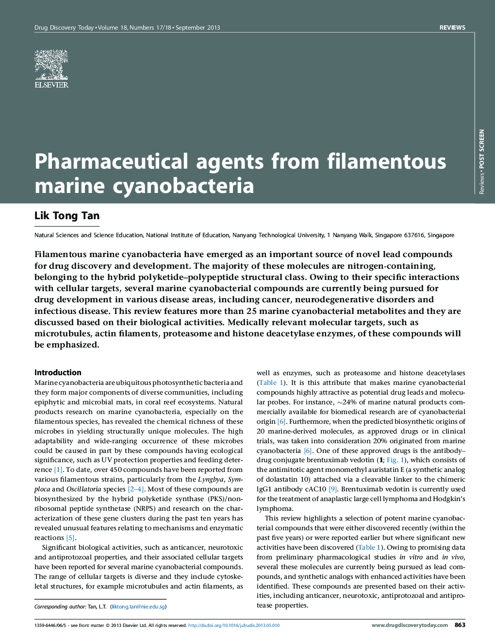 Pharmaceutical agents from filamentous marine cyanobacteria