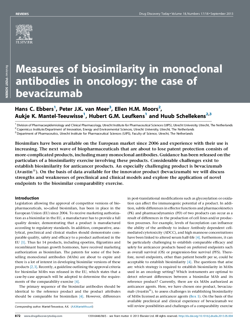 Measures of biosimilarity in monoclonal antibodies in oncology: the case of bevacizumab