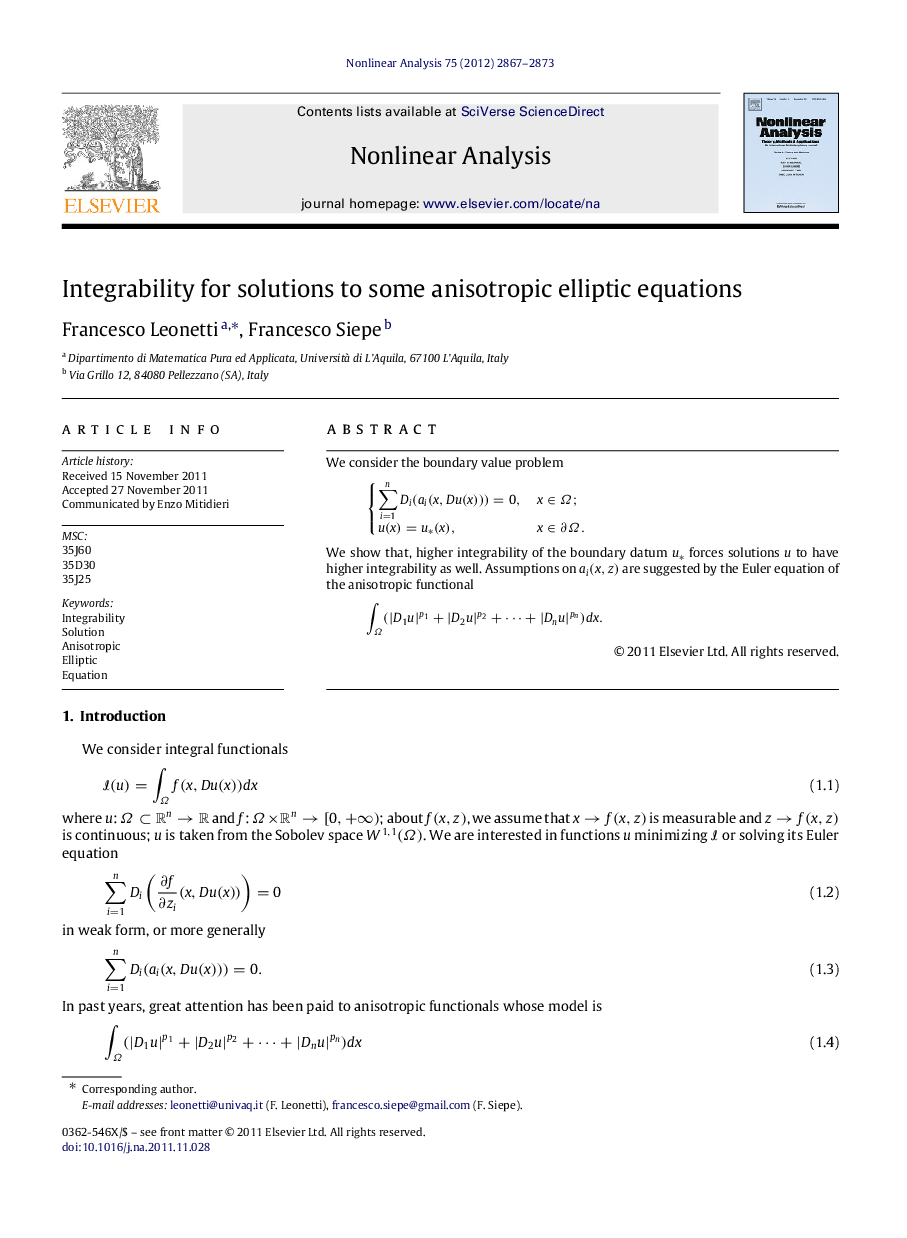 Integrability for solutions to some anisotropic elliptic equations