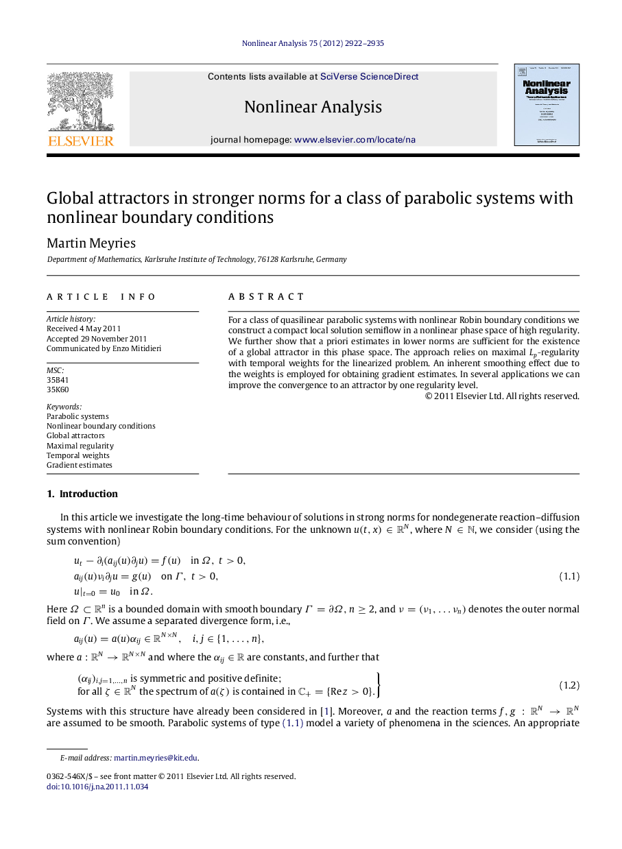 Global attractors in stronger norms for a class of parabolic systems with nonlinear boundary conditions