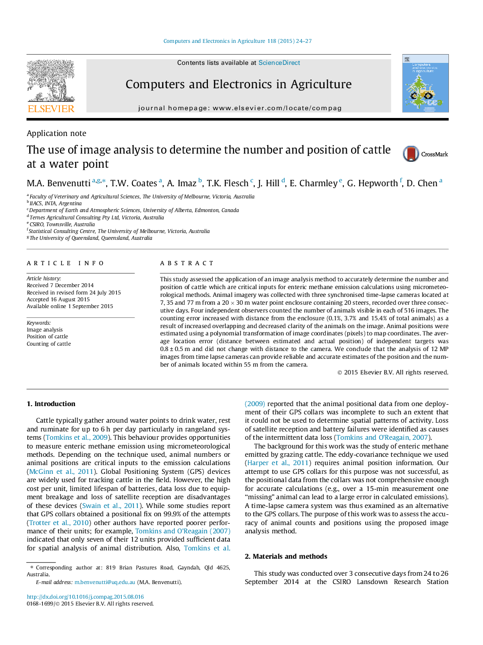 The use of image analysis to determine the number and position of cattle at a water point