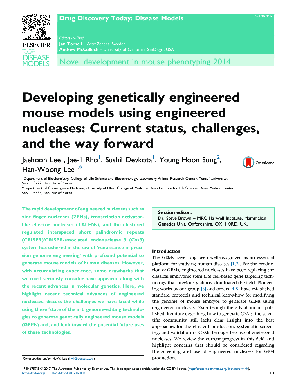 Developing genetically engineered mouse models using engineered nucleases: Current status, challenges, and the way forward