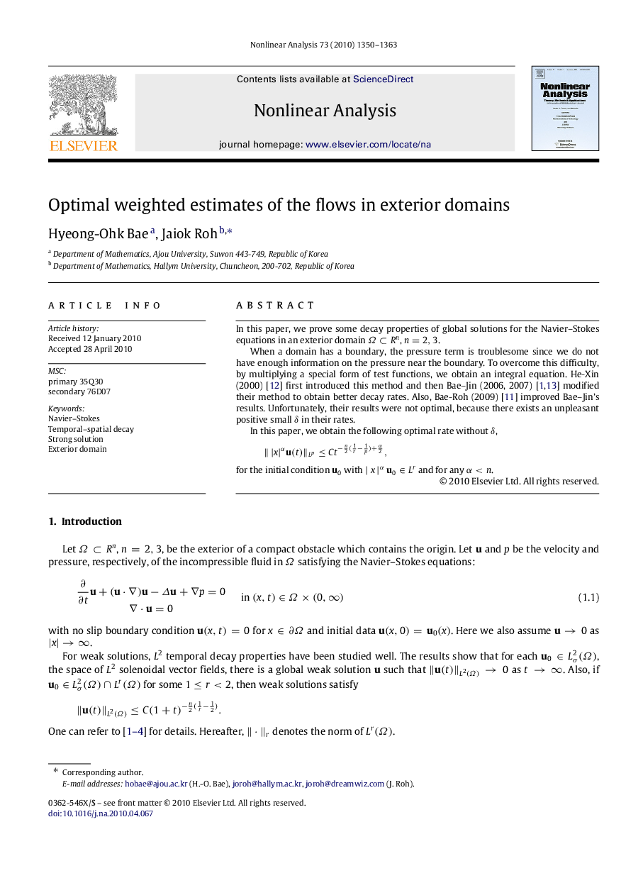 Optimal weighted estimates of the flows in exterior domains