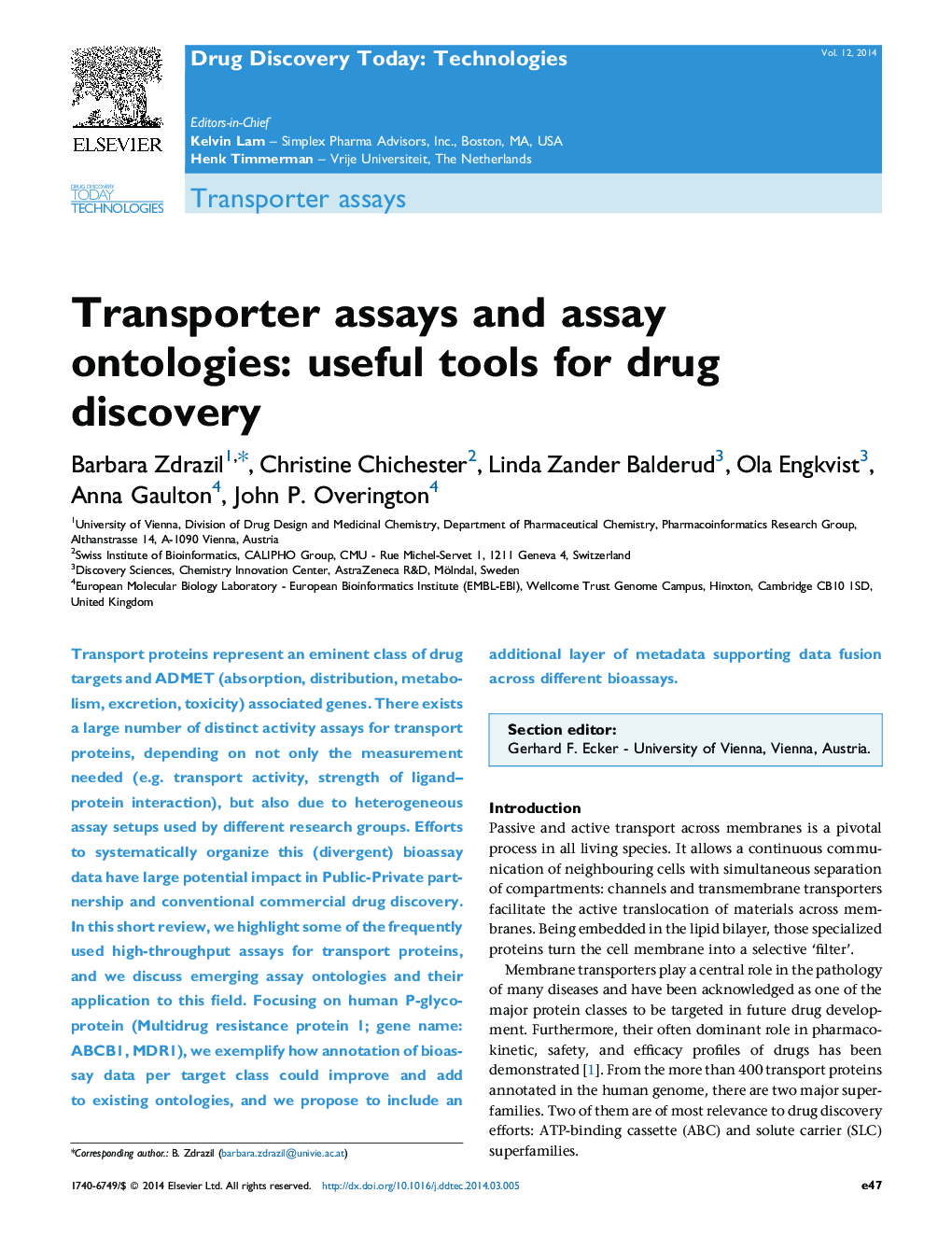 Transporter assays and assay ontologies: useful tools for drug discovery