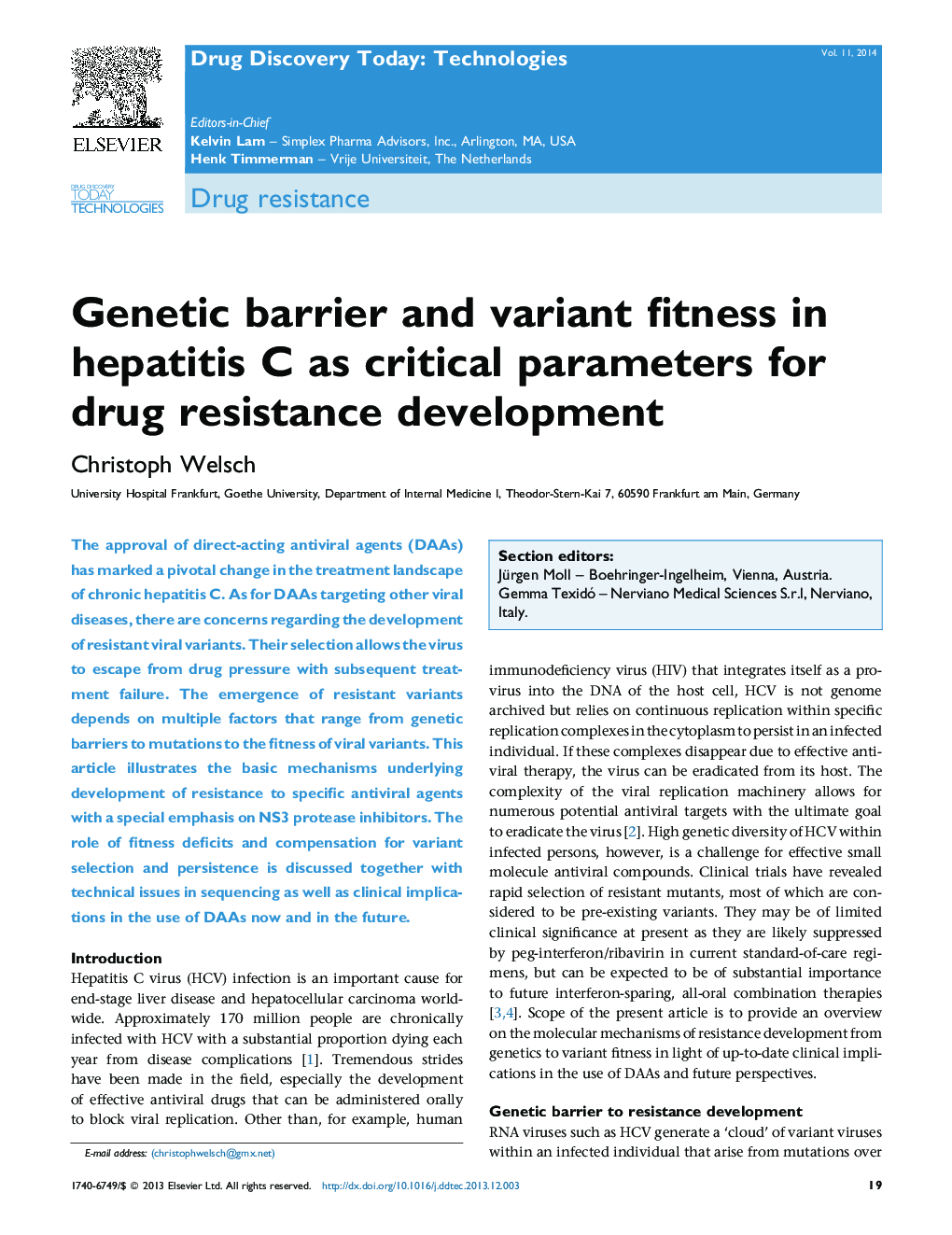 Genetic barrier and variant fitness in hepatitis C as critical parameters for drug resistance development