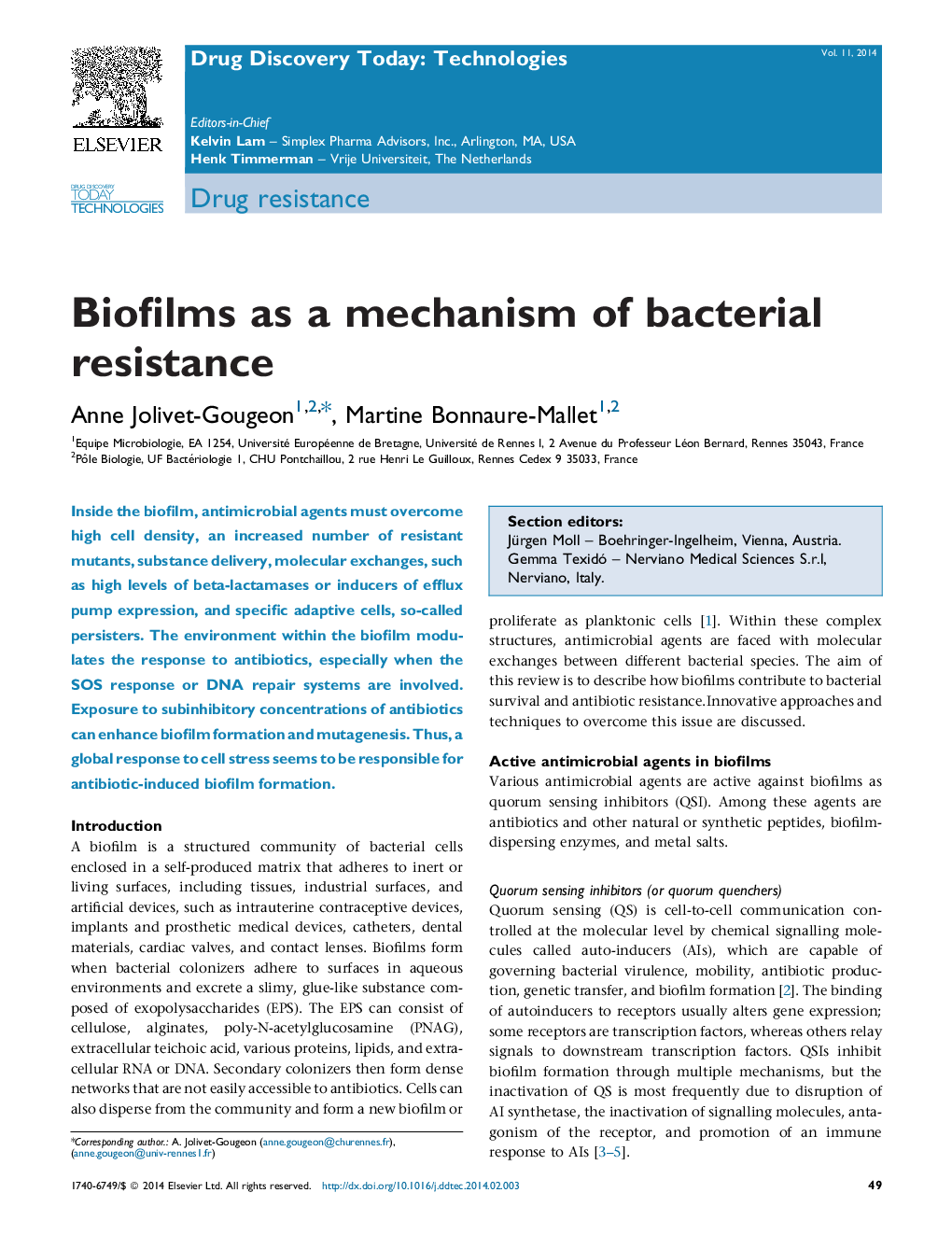 Biofilms as a mechanism of bacterial resistance