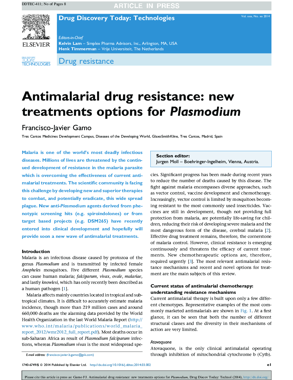 Antimalarial drug resistance: new treatments options for Plasmodium