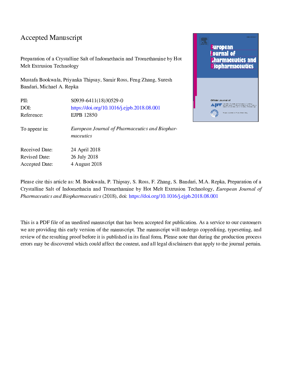 Preparation of a crystalline salt of indomethacin and tromethamine by hot melt extrusion technology