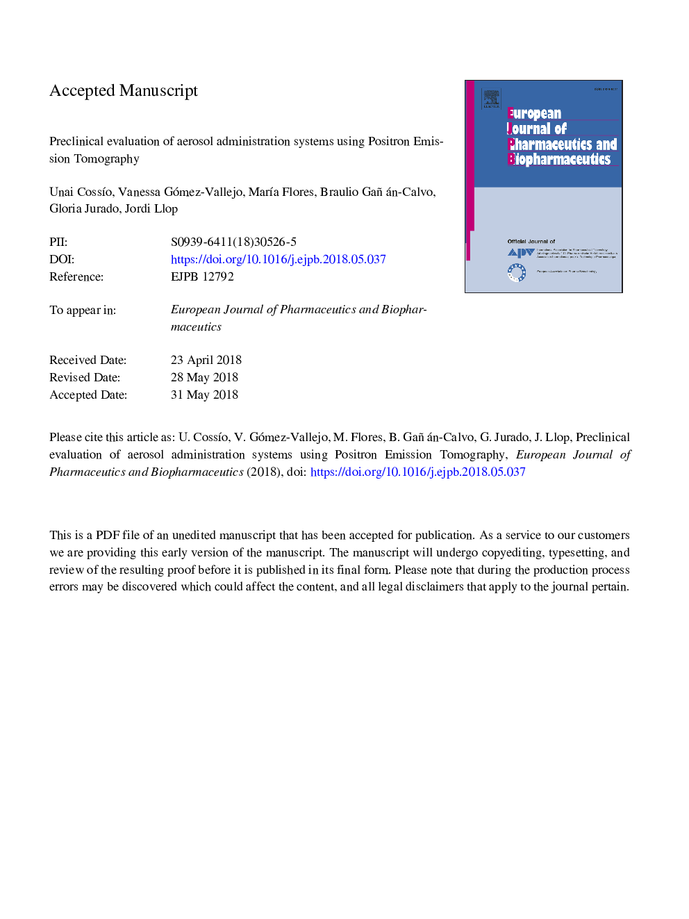 Preclinical evaluation of aerosol administration systems using Positron Emission Tomography