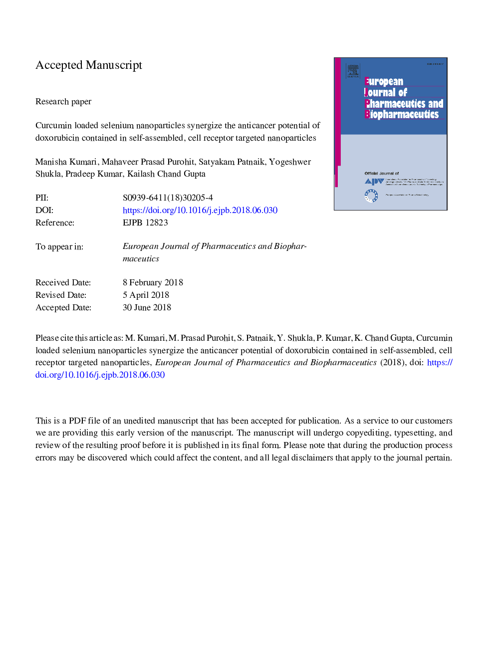 Curcumin loaded selenium nanoparticles synergize the anticancer potential of doxorubicin contained in self-assembled, cell receptor targeted nanoparticles