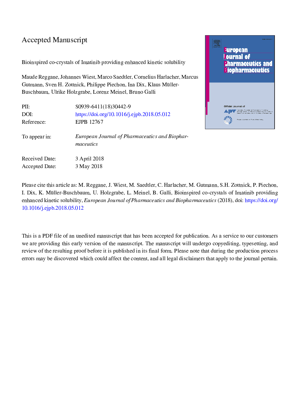 Bioinspired co-crystals of Imatinib providing enhanced kinetic solubility