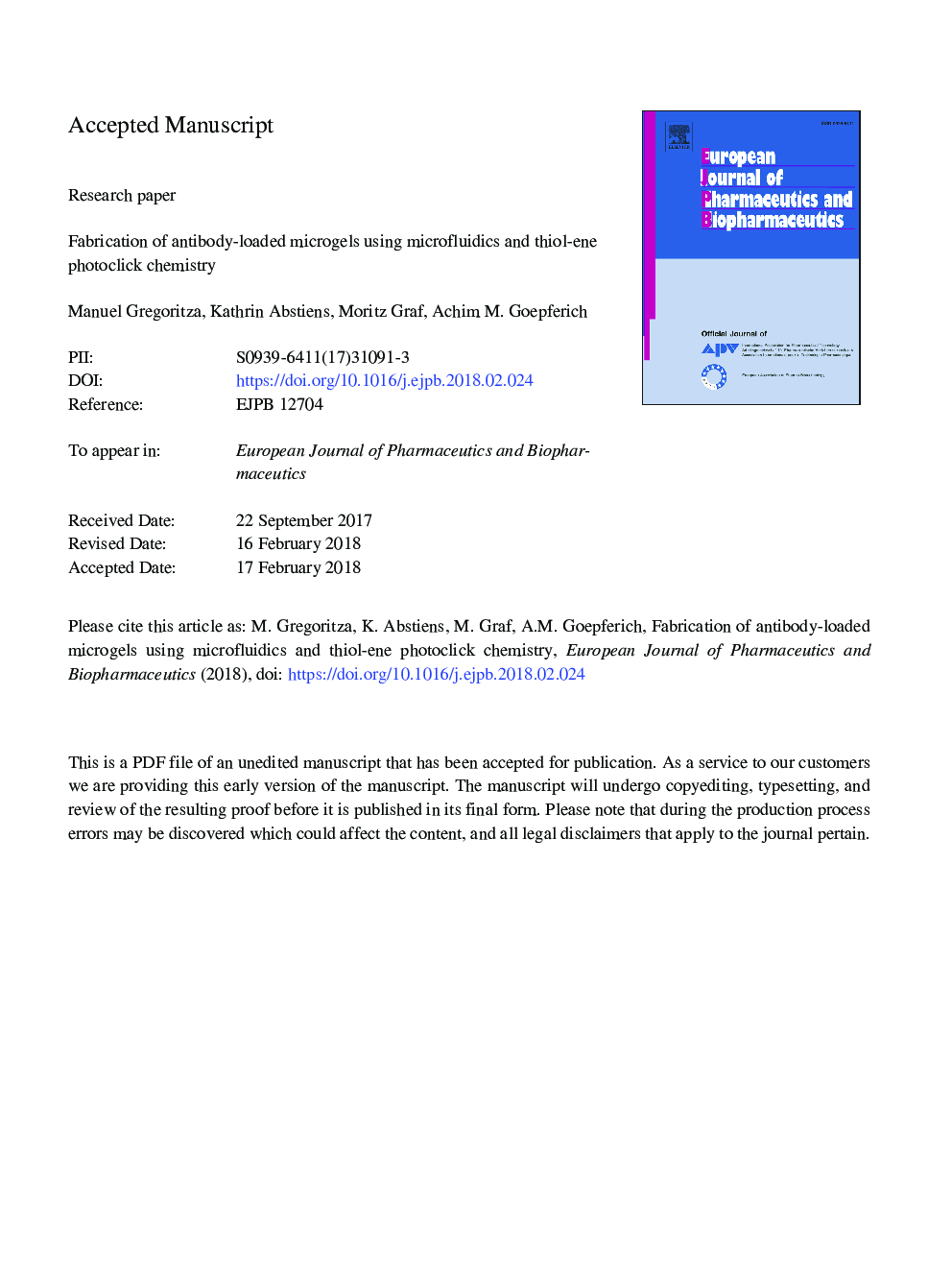 Fabrication of antibody-loaded microgels using microfluidics and thiol-ene photoclick chemistry