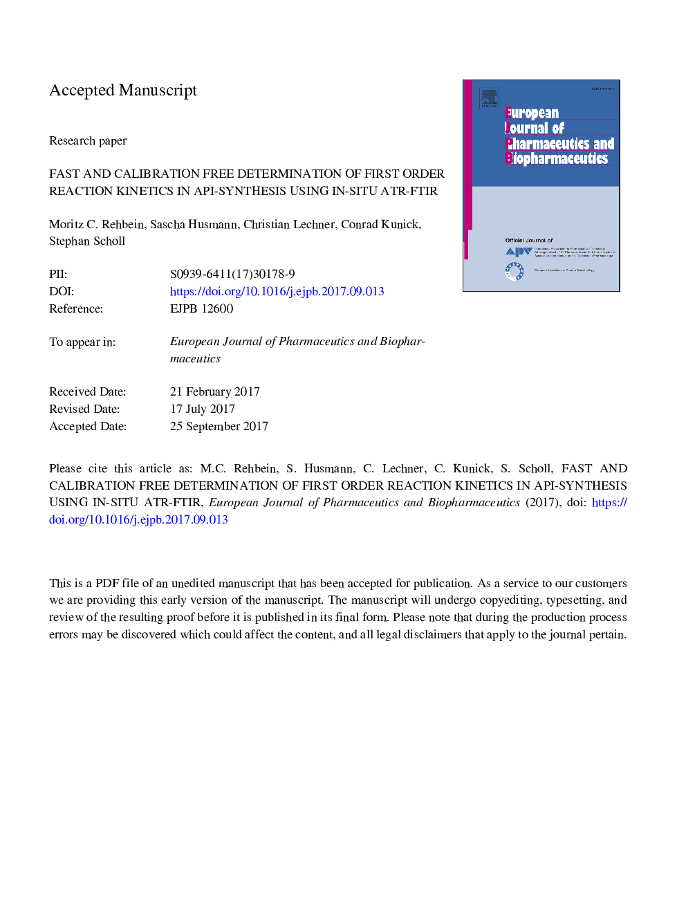 Fast and calibration free determination of first order reaction kinetics in API synthesis using in-situ ATR-FTIR