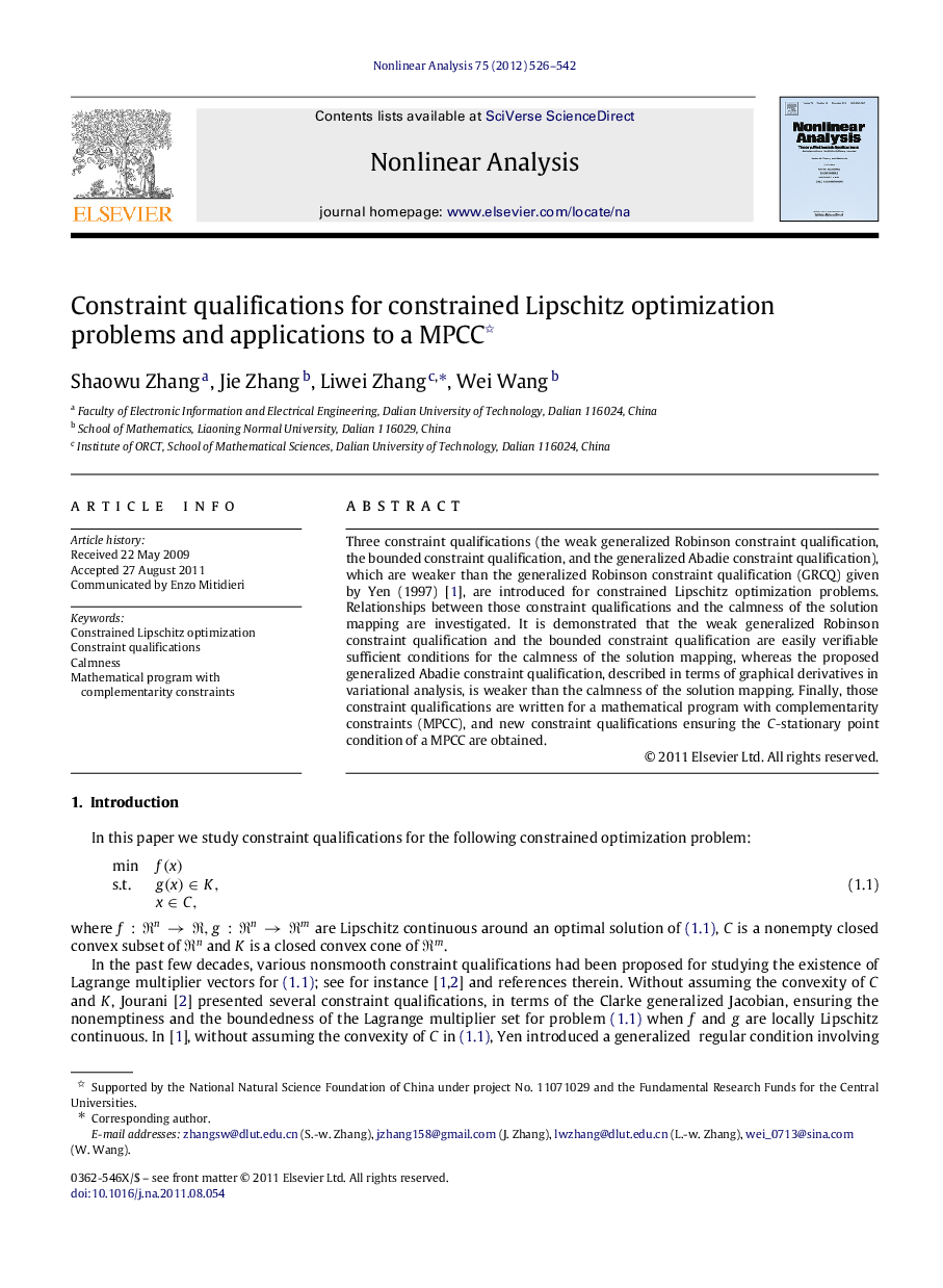 Constraint qualifications for constrained Lipschitz optimization problems and applications to a MPCC 