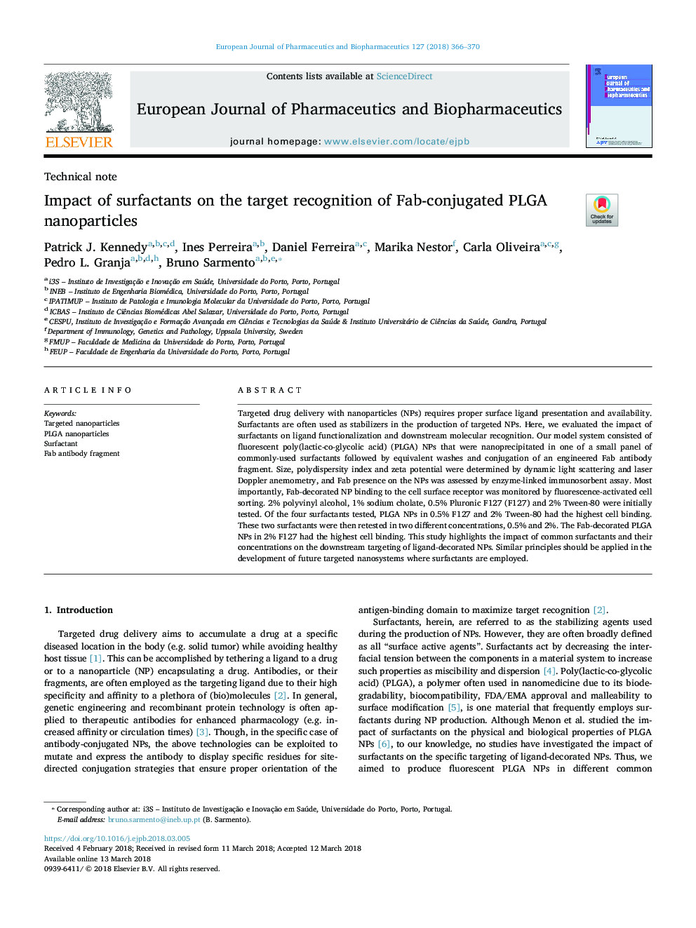 Impact of surfactants on the target recognition of Fab-conjugated PLGA nanoparticles