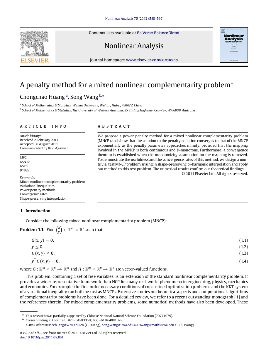 A penalty method for a mixed nonlinear complementarity problem 